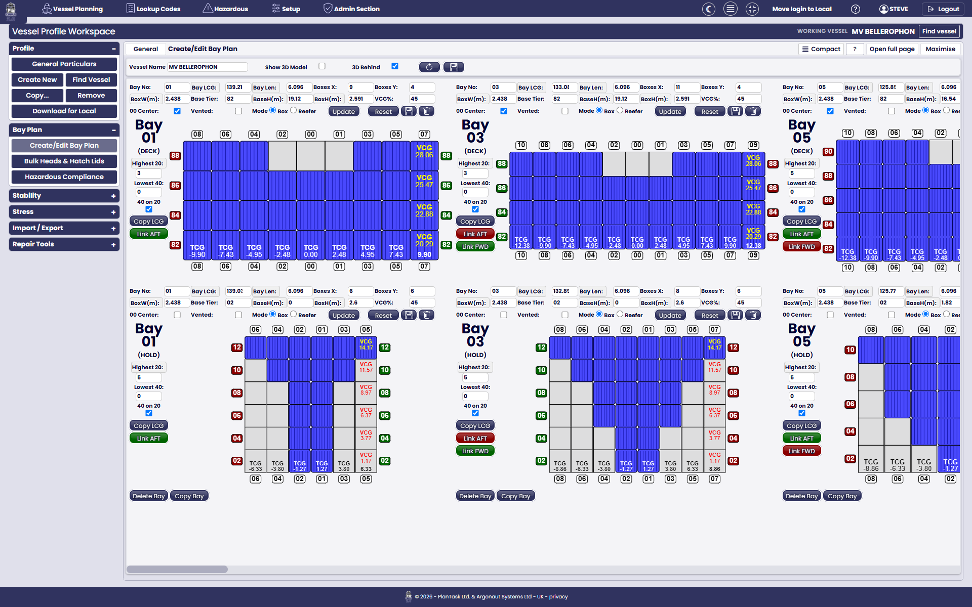 The visual vessel profile editor with bays, stacks and tiers.